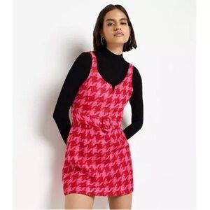 River Island New With Tags Pink Dogtooth Boucle Shift Mini Dress Size US 6
